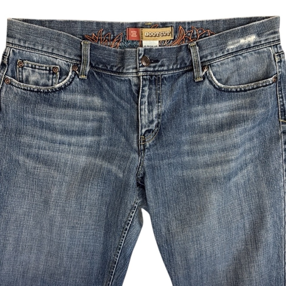 Vintage Y2K Old Navy Ultra Low Rise Bootcut Embroidered Jeans All Cotton Blue 10 - Picture 6 of 16